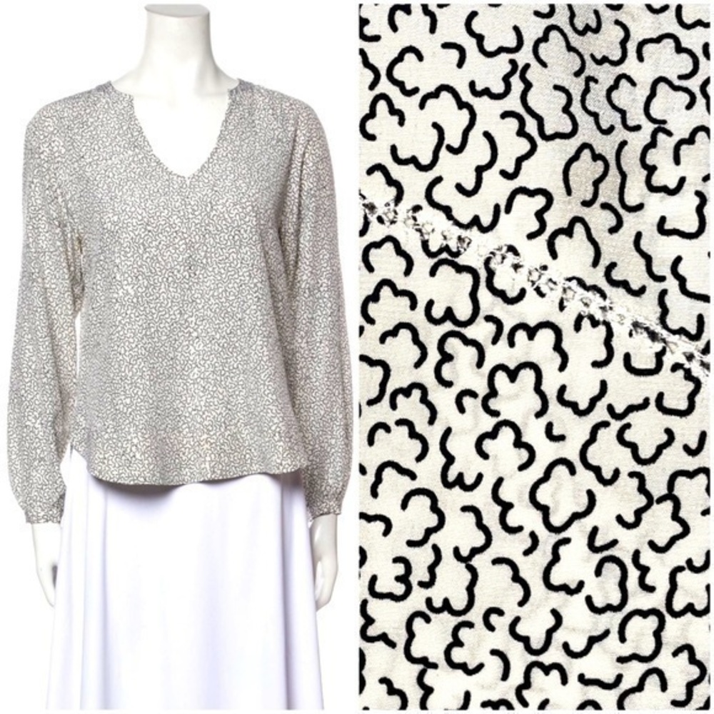 Diane Von Furstenberg Silk Long Sleeve Abstract Preppy Classic Designer Blouse